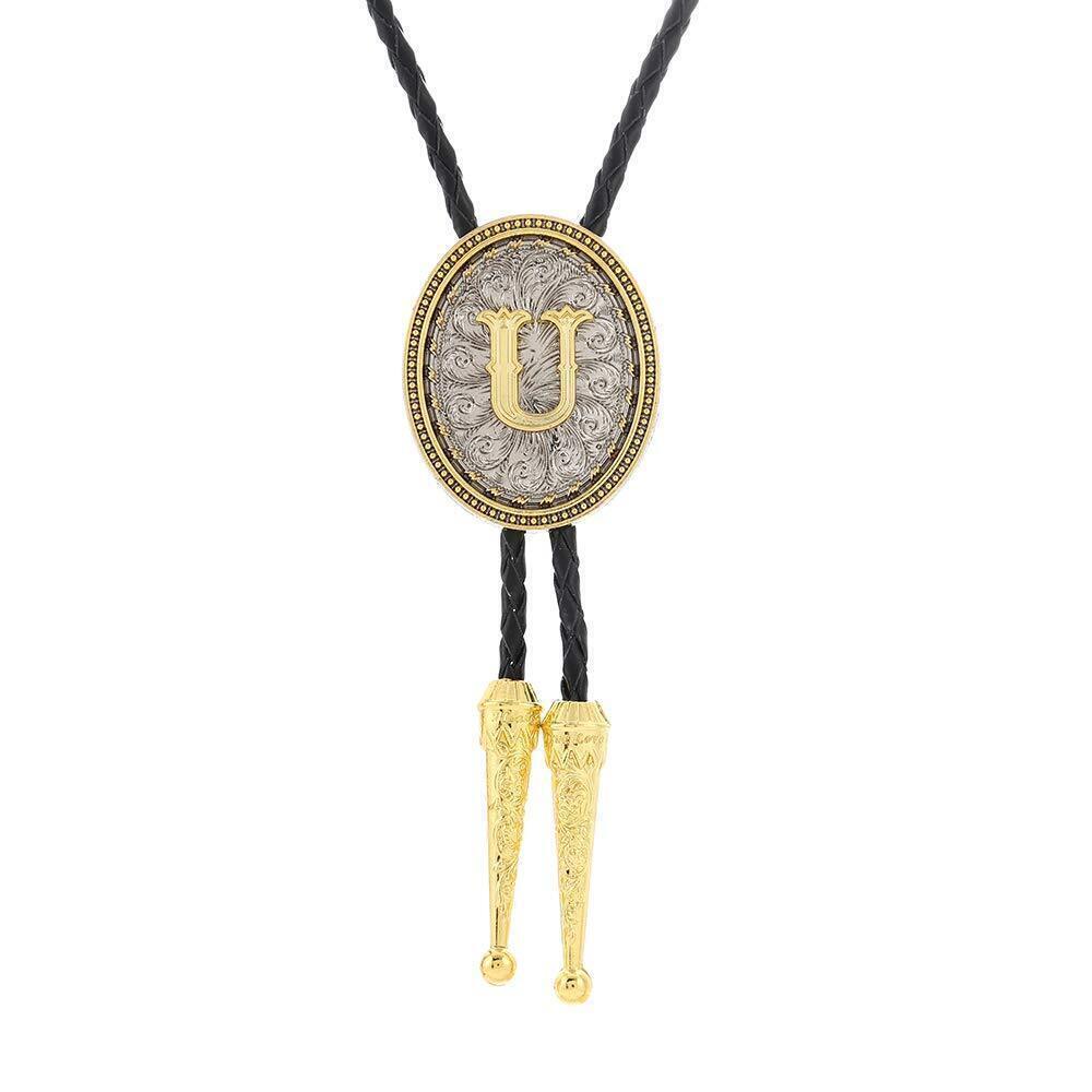 1315 Initial Bolo Tie Leather Cowboy Necktie Letter U Name Bola Accessories